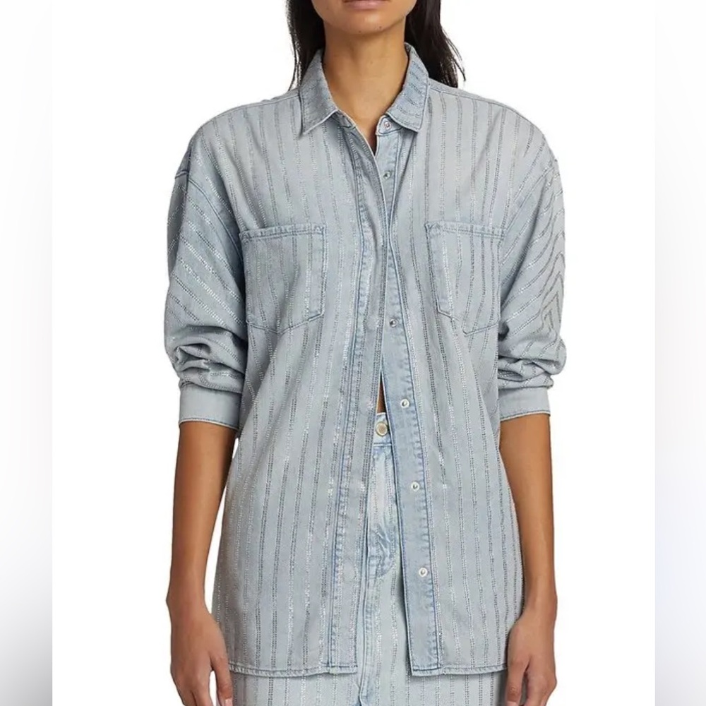 Tracy Ms.Sofiane Cristal embellished classic denim shirt , size S,new